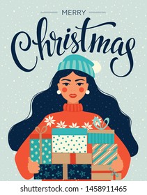 Christmas and Happy New Year templates. Trendy retro style. Vector design template.