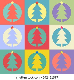Christmas or Happy New Year tree flat design icon set. Vector illustration