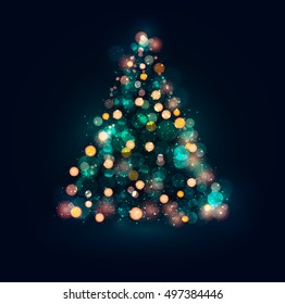 Christmas Happy New year tree lights. Holiday background. Vector illustration.