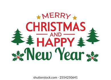  Christmas and happy new year Typography text vector design.