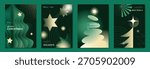 Christmas and Happy New Year vector illustration with soft gradient colors, festive ornaments, trees and holiday elements — elegant design for cards, posters and prints.