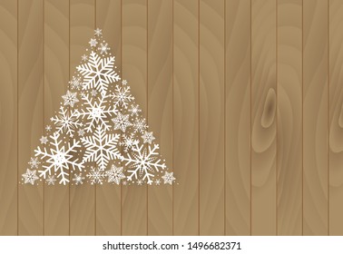 Christmas and happy new year vector background with snowflake on wooden, celebration concept