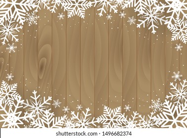 Christmas and happy new year vector background with snowflake on wooden, celebration concept