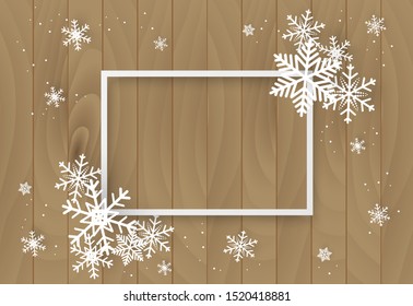Christmas and happy new year vector background with snowflake on wooden, celebration concept