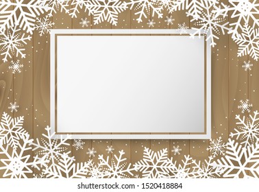 Christmas and happy new year vector background with snowflake on wooden, celebration concept