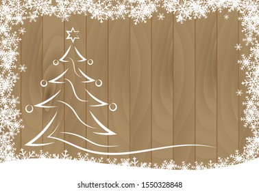 Christmas and happy new year vector background with snowflake on wooden, celebration concept