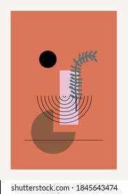 Christmas and Happy New Year Vector composition. Boho wall decor. Mid century modern minimalist art print. Organic natural shape.