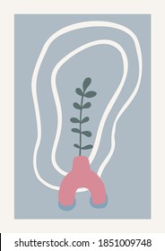 Composición de vectores de Navidad y Año Nuevo Feliz. La decoración de las paredes de Boho. Impresión moderna de arte minimalista de mediados de siglo. Forma natural orgánica. Rama de mistletoe en una Vase.
