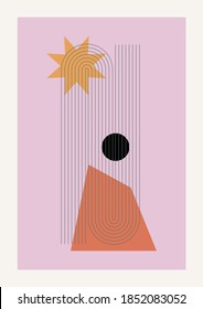 Christmas and Happy New Year Vector composition. Boho wall decor. Mid century modern minimalist art print. Organic natural shape.