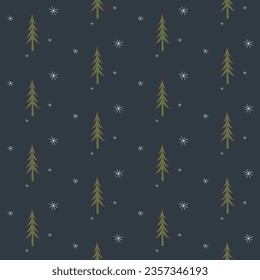 Christmas and Happy New Year vector seamless pattern with noel tree and snowflake.