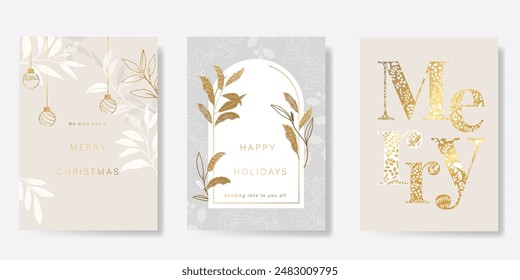 Christmas and Happy New Year. Vector illustrations for background, greeting card, Happy Holidays, season's greeting