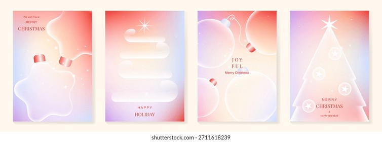 Navidades y feliz año Nuevo Ilustración vectorial con colores degradados suaves, adornos festivos, árboles y Elementos de vacaciones. Diseño elegante para tarjetas, carteles e impresiones.