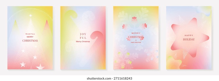 Navidades y feliz año Nuevo Ilustración vectorial con colores degradados suaves, adornos festivos, árboles y Elementos de vacaciones. Diseño elegante para tarjetas, carteles e impresiones.