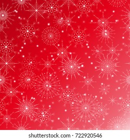 Christmas, Happy New Year vector greeting illustration. Winter red white holiday background with snowflakes for postcards, banners, cover design,invitations,label ,web design.  