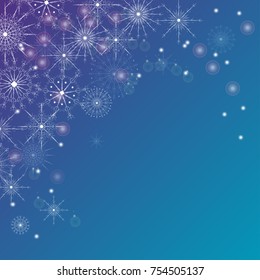 Christmas, Happy New Year vector greeting illustration. Winter blue white holiday background with snowflakes for postcards, banners, cover design,invitations,labels,web design.  