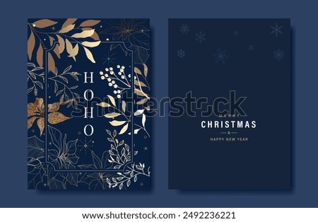 Christmas and Happy New Year. Vector illustrations for background, greeting card, Happy Holidays, season's greeting