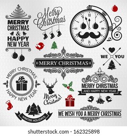 Christmas happy new year vintage ornate labels set