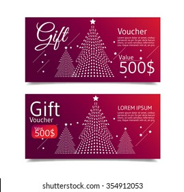 Christmas and happy new year voucher with chirstmas tree and snowflakes. vector