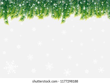 Christmas and happy new year white vector background with snowflake and fir branches