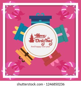 Christmas and Happy New year wish greeting card banners with fir branches,style Colorful decorative frame.Background decoration  theme of the festival holiday concept