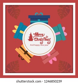 Christmas and Happy New year wish greeting card banners with fir branches,style Colorful decorative frame.Background decoration  theme of the festival holiday concept