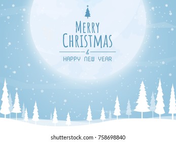 christmas and happy new year,christmas tree big moon vector