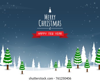 christmas and happy new year,christmas tree big moon vector