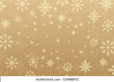 Christmas and Happy New Years background with golden snowflakes. Vector illustration