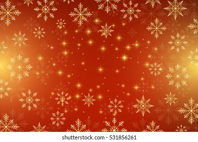 Christmas and Happy New Years background with golden snowflakes. Vector illustration