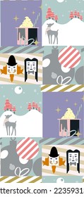 Christmas Happy, Nutscracker illustration cute deer animal, festival, illustration seamless pattern with frame, gift box, boxing card happy new year, santa, suitable for new year decoration 