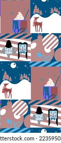 Christmas Happy, Nutscracker illustration cute deer animal, festival, illustration seamless pattern with frame, gift box, boxing card happy new year, santa, suitable for new year decoration 