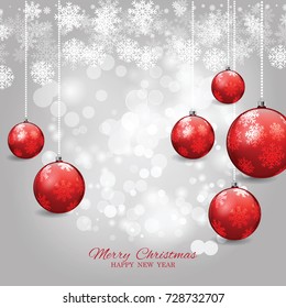 Christmas and happy nwe year invitation with Christmas balls.