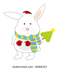 christmas hare keeps fir tree
