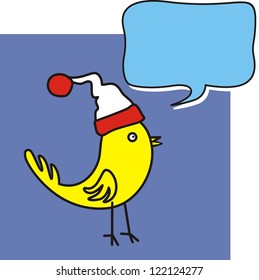 christmas hat ,bird with comic speech bubbles