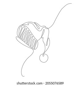 Christmas hat, cap drawn in one line. Santa claus hat. Suitable for creating greeting cards with Christmas and New Year. For website design and typography on a festive theme. And also for the fashion