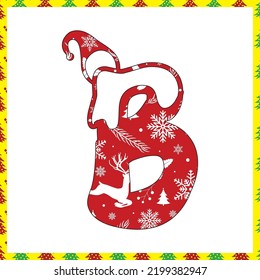 Christmas Hat Colorful Pattern With Alphabet Letter B . Vector Design Illustration.