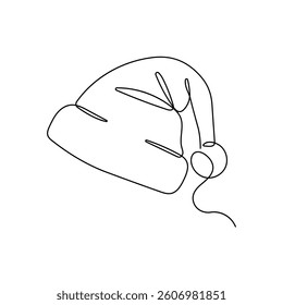 Christmas hat continuous one line drawing on a white isolated background. Vector illustration