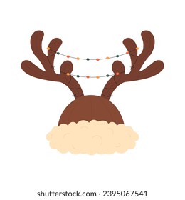 Christmas hat deer for festive decoration. Flat vector illustration.