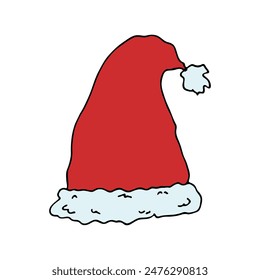 Christmas hat doodle Hand drawn winter accessories Single design element for card, print, design, decor 