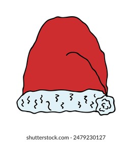 Christmas hat doodle Hand drawn winter accessories Single design element for card, print, design, decor 