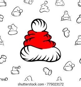 Christmas Hat Doodle Seamless Pattern. Hand Drawn Vector Illustration