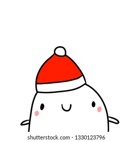 Christmas hat hand drawn illustration with cute marshmallow cartoon minimalism