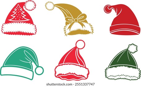 Christmas Hat Icon Silhouette Vector Design Set.