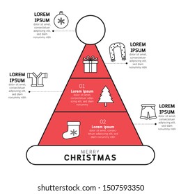 Christmas hat infographic with decorations and presents. Vector Illustration.