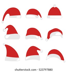 Christmas hat isolated on white background. Santa Claus hats. Happy New Year and Merry Christmas decoration element. Vector illustration.