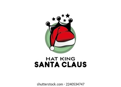 Christmas hat logo design, santa claus hat logo vector illustration with king concept