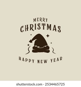 christmas hat logo vintage vector illustration template icon graphic design. decoration of xmas sign or symbol for holiday winter or religious celebration with retro typography style