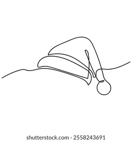 Christmas hat One continuous line drawing vector on a white background. Christmas and New Year illustration