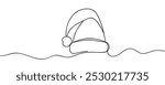 Christmas hat one line drawing on a white background. Vector illustration.