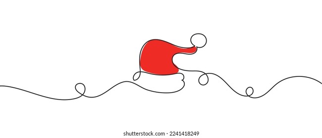 Christmas hat one line drawing on a white background. Vector illustration